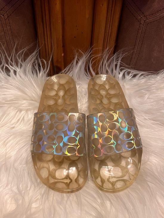 Coach Shoes - Coach Iridescent Logo Jelly Slide Sandals - Clear Holographic
